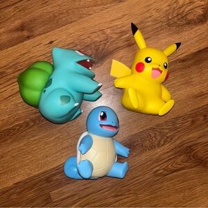 Pokemon Pikachu, Bulbasaur, and Squirtle Action Figures - Yellow, Blue, Green